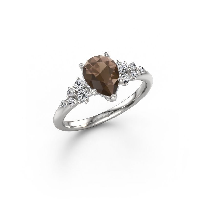Engagement ring Emma PER 585 white gold smokey quartz 8x6 mm