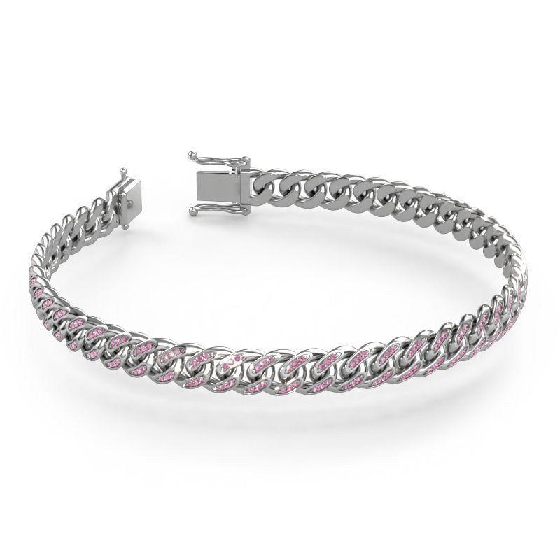 Cuban armband ±8 mm witgoud roze saffier