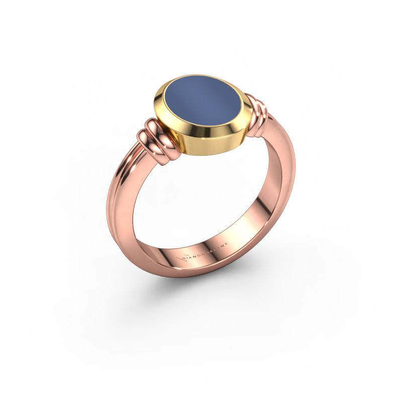 Pinkring Jake 1 585 rosé goud blauw lagensteen 10x8 mm