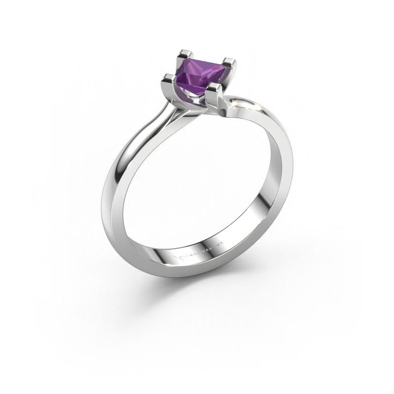Verlovings ring Dewi Square 950 platina amethist 4 mm