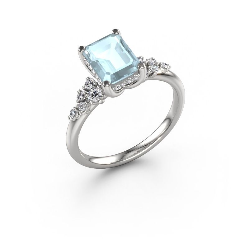 Verlovingsring Emma EME 950 platina aquamarijn 8x6 mm