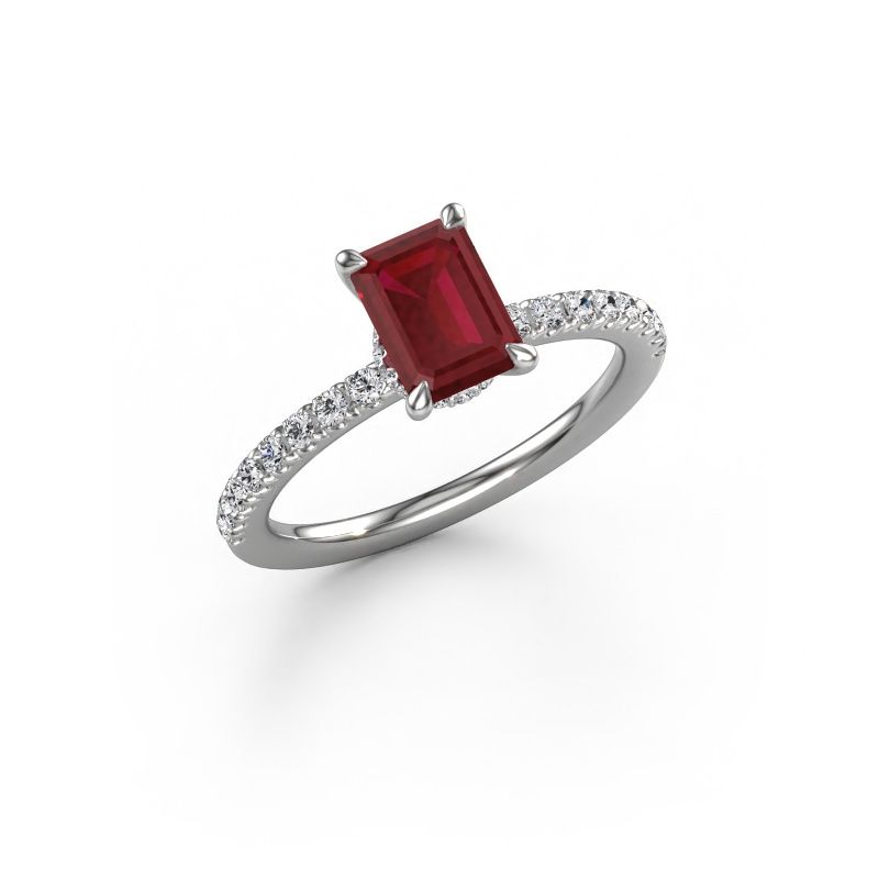 Bague de fiançailles Crystal EME 4 585 or blanc rubis 7x5 mm
