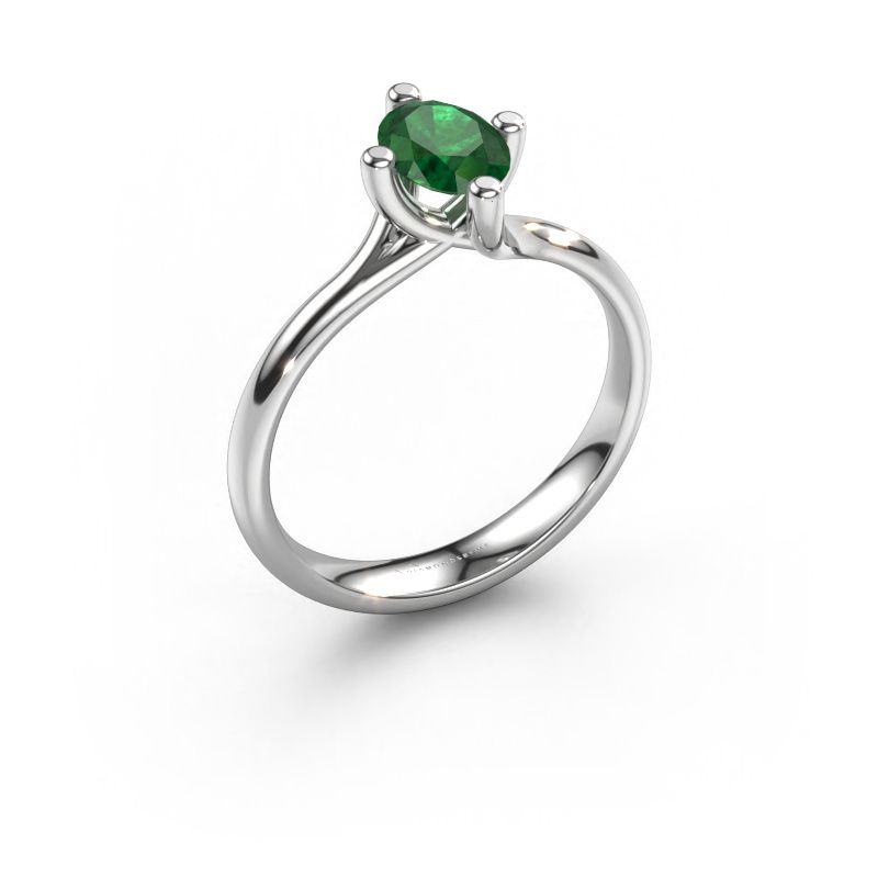 Verlobungsring Dewi Oval 585 Weißgold Smaragd 7x5 mm