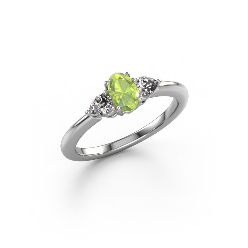 Bague de fiançailles Chanou OVL 585 or blanc péridot 7x5 mm