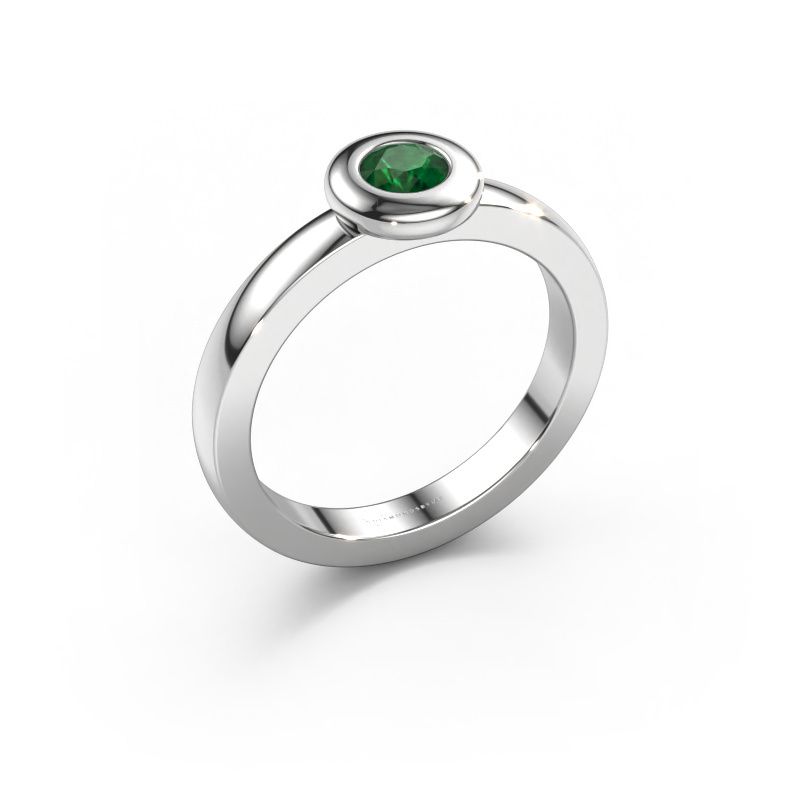 Ring Iris 585 witgoud smaragd 4 mm