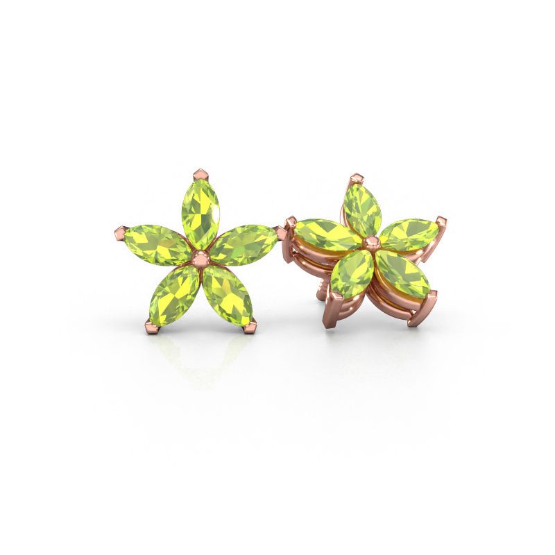 Stud earrings Sylvana 585 rose gold peridot 5x2.5 mm