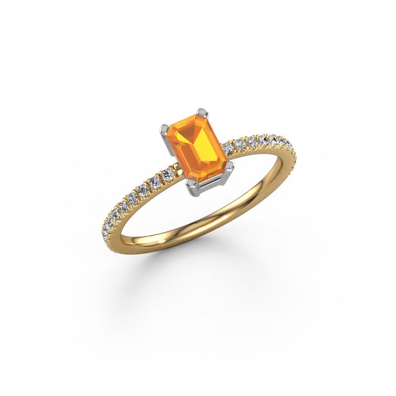 Bague de fiançailles Denita 2 EME 585 or jaune citrine 6x4 mm