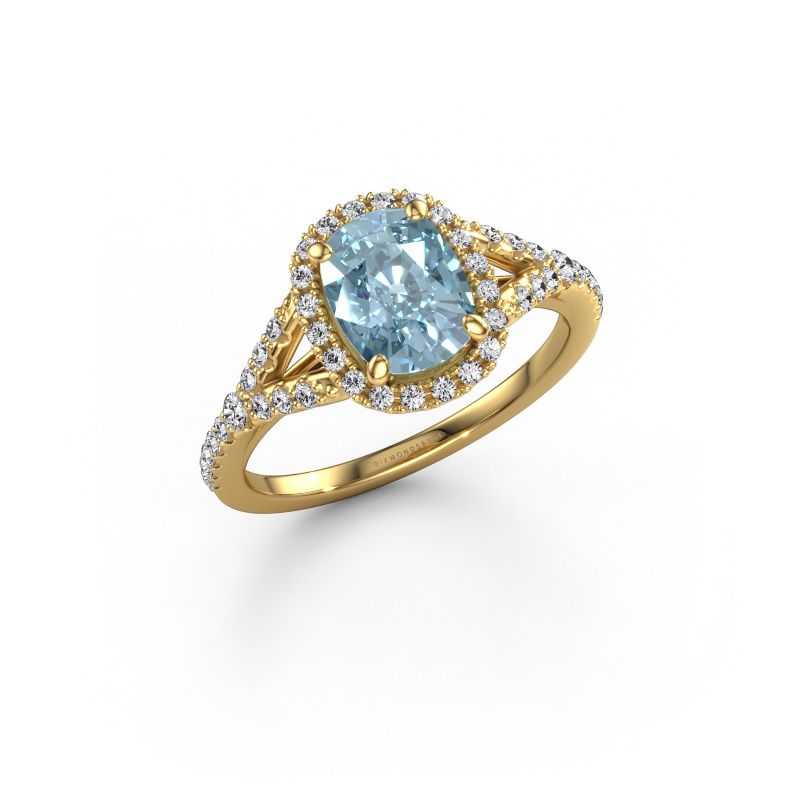 Engagement ring Kimber CSH 585 gold blue lab grown diamond 7.4x5.8 mm