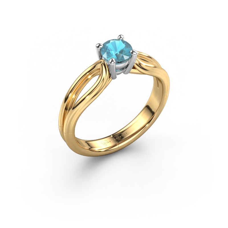 Bague de fiançailles Antonia rnd 1 585 or jaune topaze bleue 5 mm