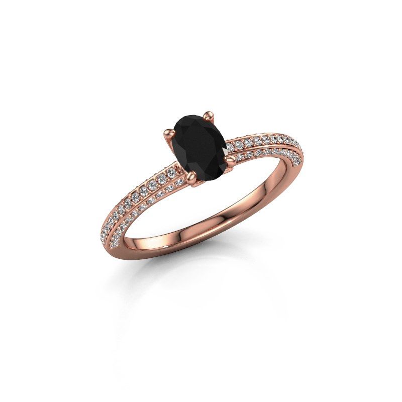 Afbeelding van Verlovingsring Elenore ovl 585 rosé goud zwarte diamant 0.78 crt
