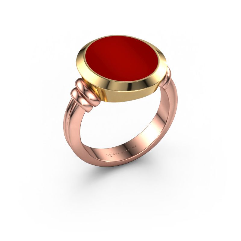 Chevalière Jake 4 585 or rose cornaline 15x13 mm