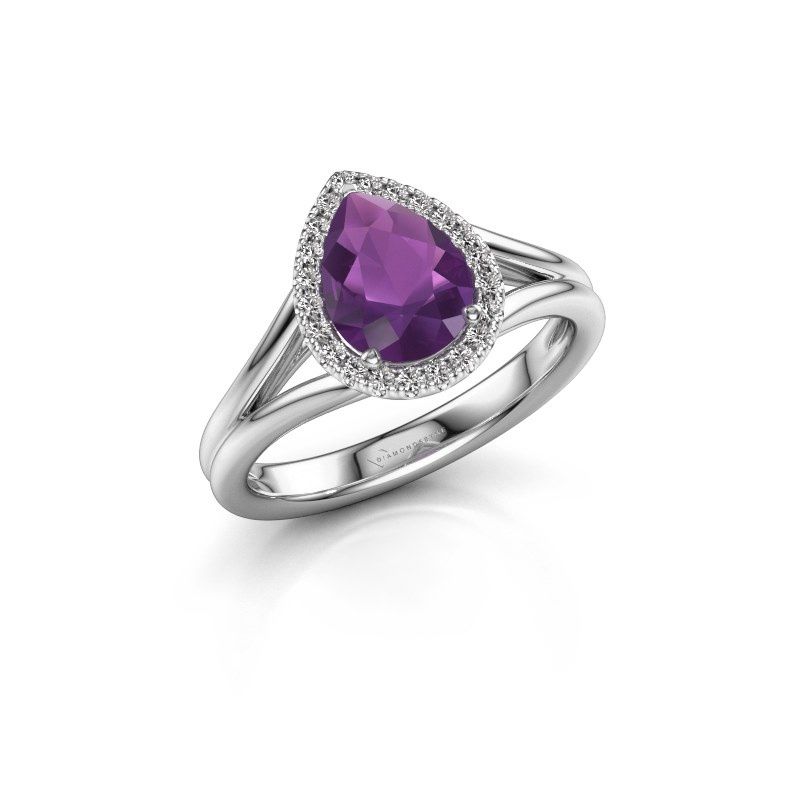 Afbeelding van Verlovingsring verla pear 1<br/>585 witgoud<br/>Amethist 8x6 mm