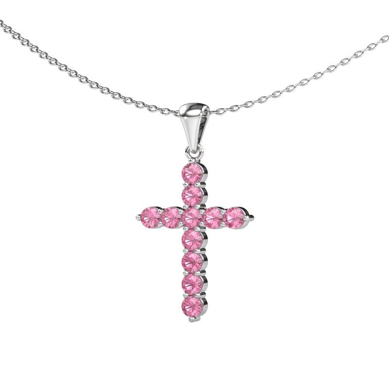Pendant Cross 950 platinum pink sapphire 2.5 mm