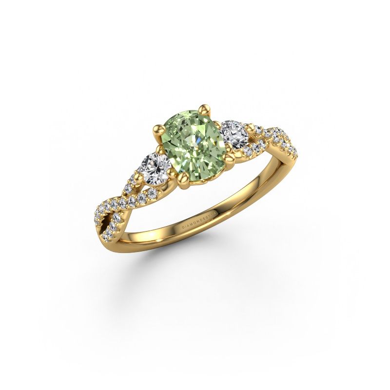 Engagement ring Marilou CSH 585 gold green lab grown diamond 7.4x5.8 mm