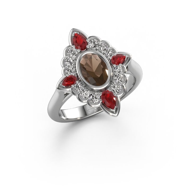 Engagement ring Door 585 white gold smokey quartz 7x5 mm