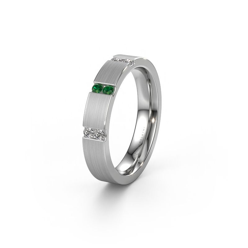 Trouwring WH2133L14BM 585 witgoud smaragd ±4 x 2,2 mm