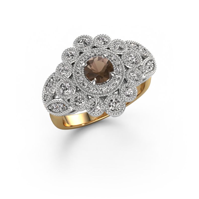 Bague Elia 585 or jaune quartz fumé 5 mm
