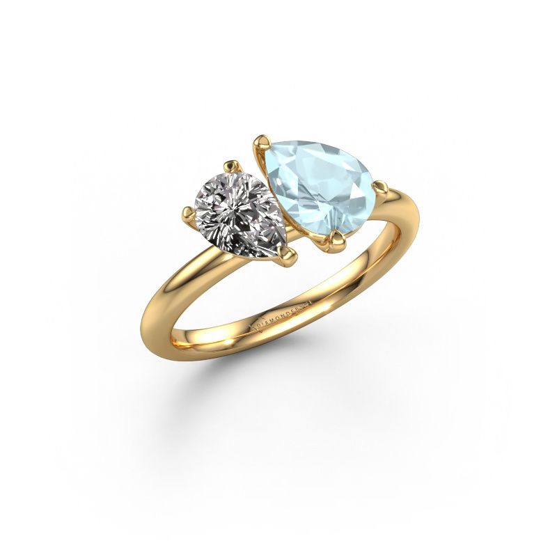 Engagement ring Toi et Moi PER-PER 585 gold aquamarine 8x6 mm