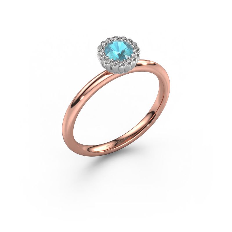 Verlovingsring Queen 585 rosé goud blauw topaas 4.2 mm