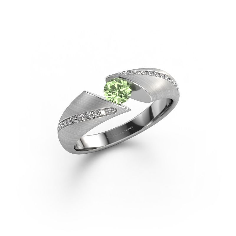Engagement ring Hojalien 2 585 white gold green lab grown diamond 4.2 mm