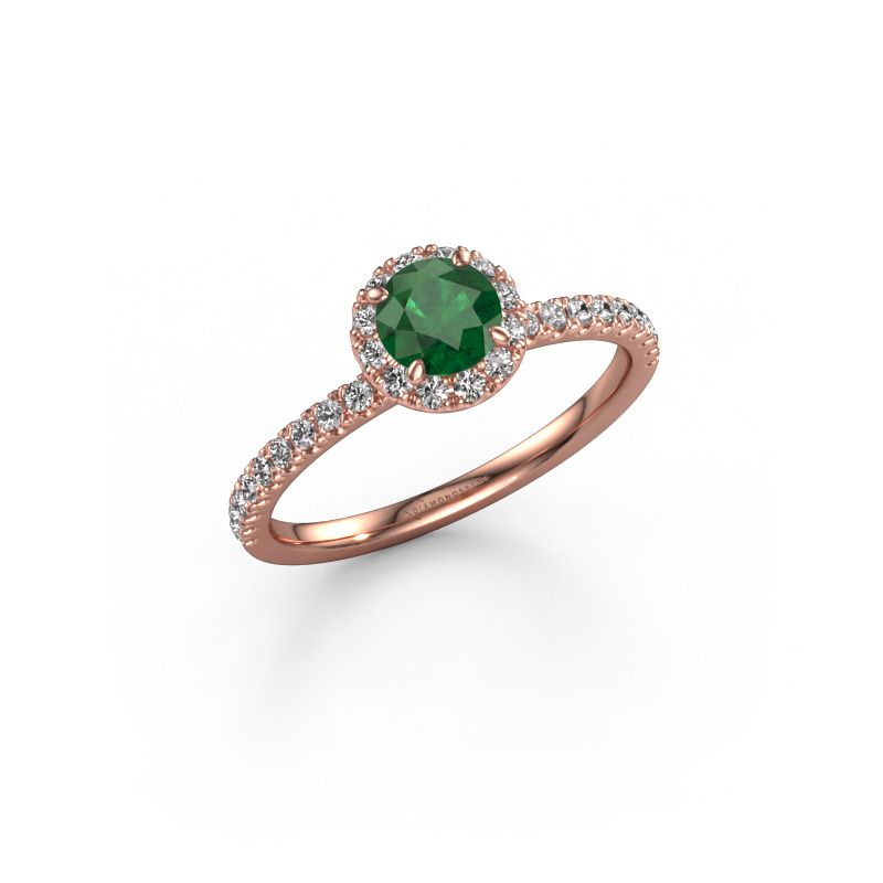 Verlovingsring Miranda RND 585 rosé goud smaragd 6.5 mm