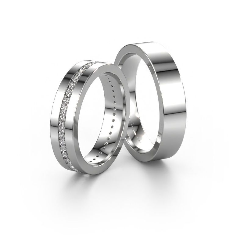 Trauringe set WH0103LM15BP ±5x2 mm 14 Karat Weißgold Diamant 0.44 crt