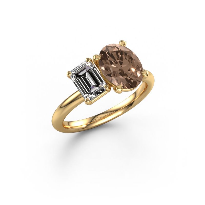 Anillo de compromiso Toi et Moi OVL-EME 585 oro diamante marrón 2.70 crt