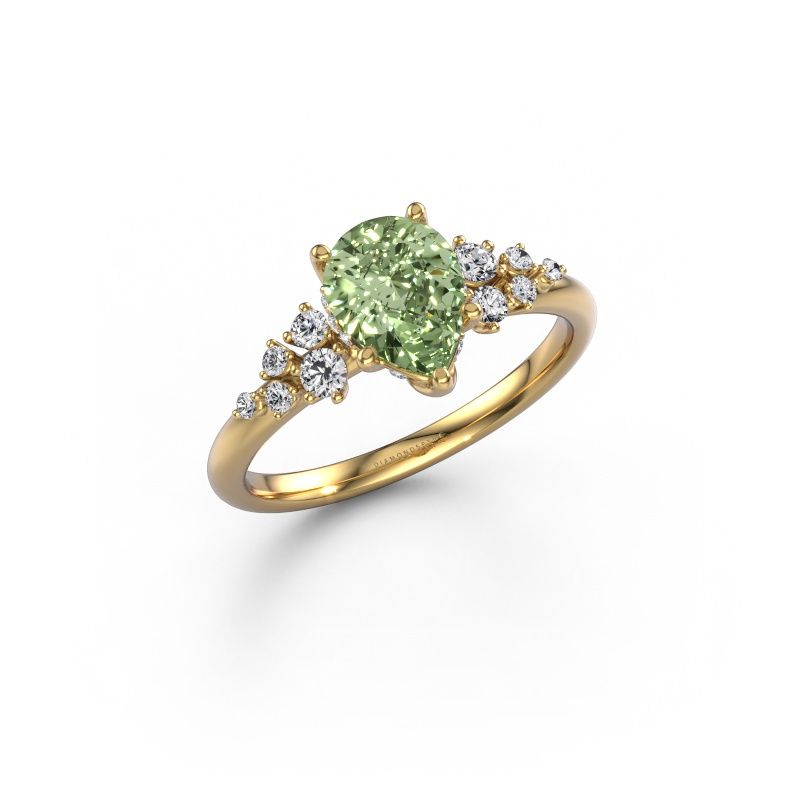 Engagement ring Emma PER 585 gold green lab grown diamond 8x6 mm