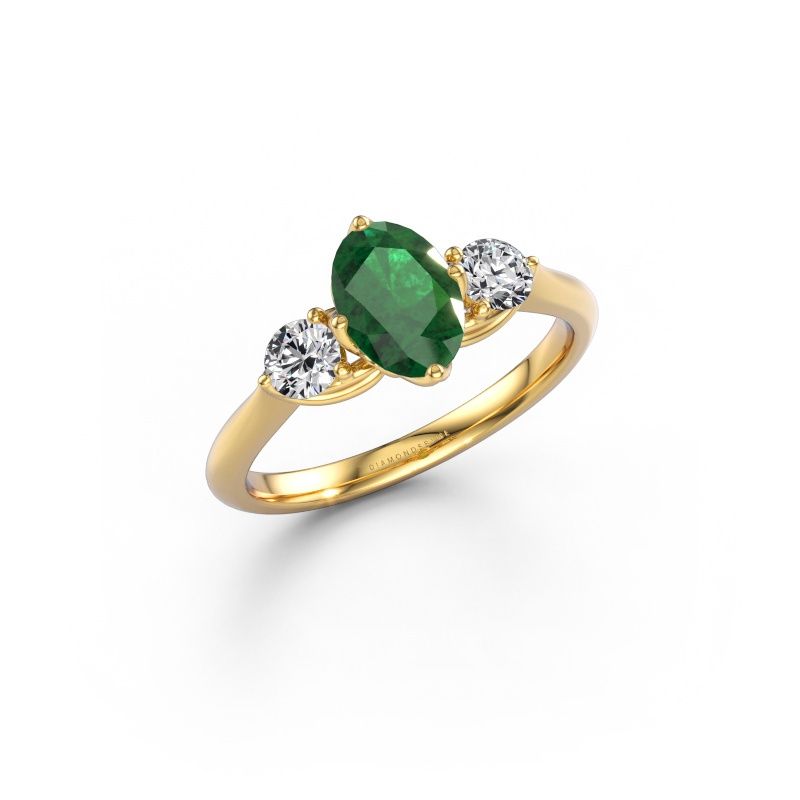 Verlovingsring Vosje OVL 585 goud smaragd 7,5x5,5 mm