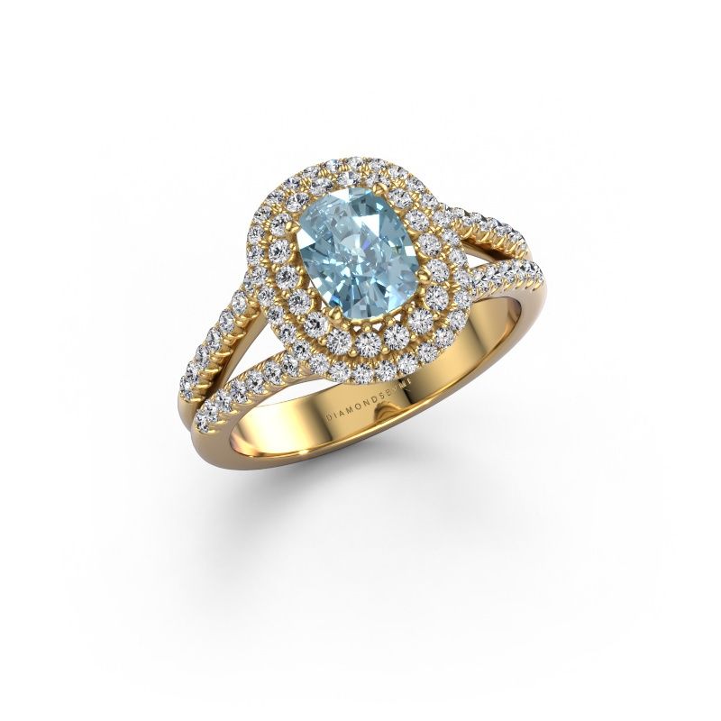 Engagement ring Elvie CSH 585 gold blue lab grown diamond 6.8x5.2 mm