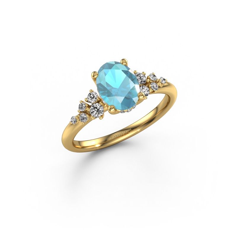 Engagement ring Emma OVL 585 gold blue topaz 8x6 mm