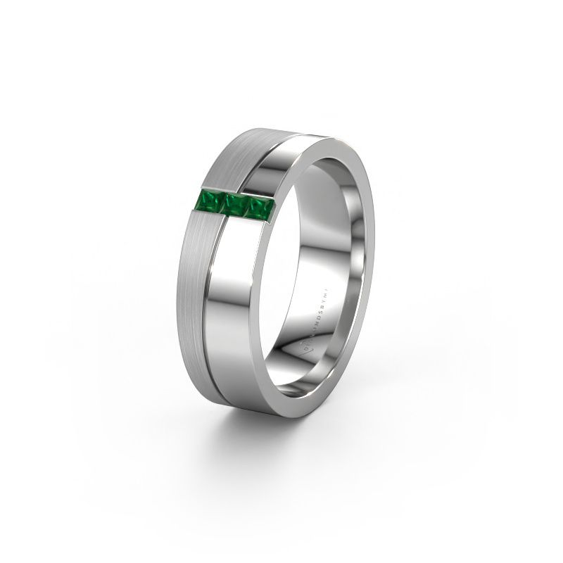 Wedding ring WH0906L16A 950 platinum emerald ±0.24x0.07 in