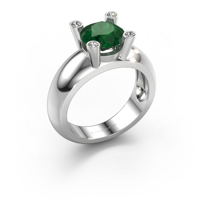 Ring Tamara RND 585 witgoud smaragd 8 mm
