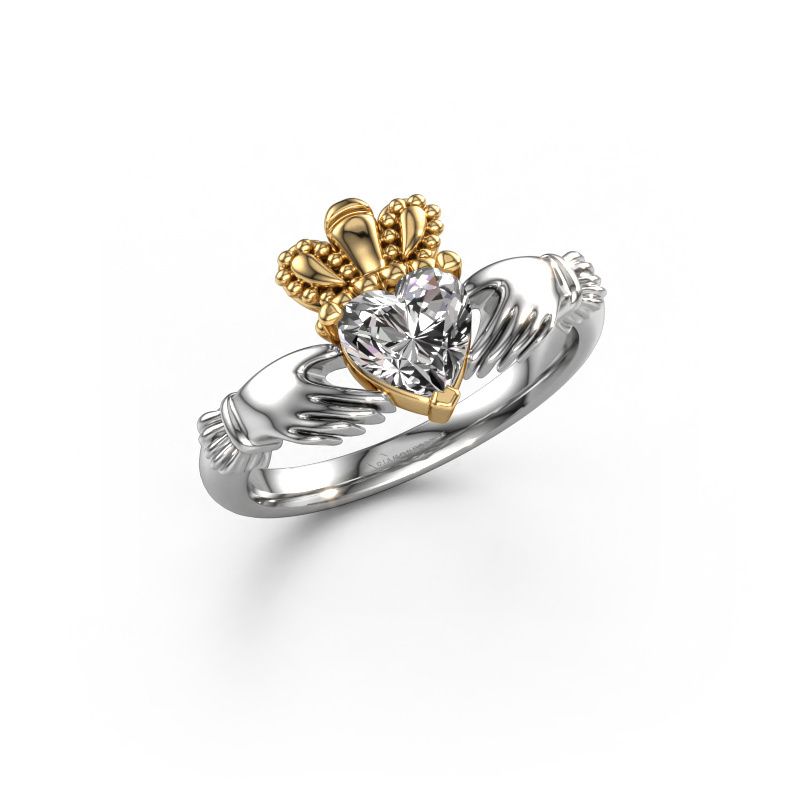 Bague Claddagh 2 585 or blanc diamant synthétique 0.80 crt