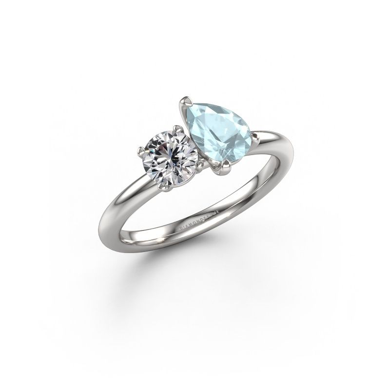 Engagement ring Toi et Moi PER-RND 950 platinum aquamarine 7x5 mm