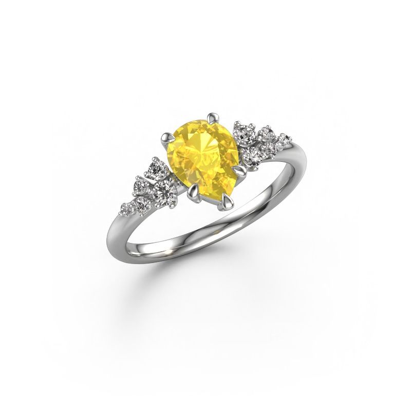 Verlovingsring Royce PER 950 platina gele saffier 8x6 mm