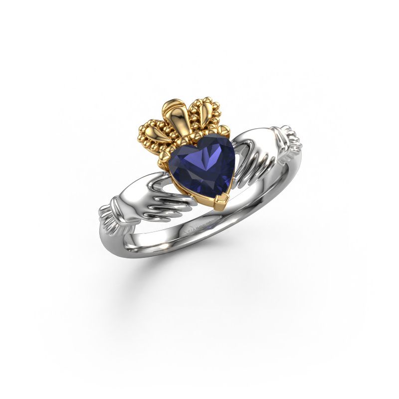 Ring Claddagh 2 585 white gold sapphire 6 mm