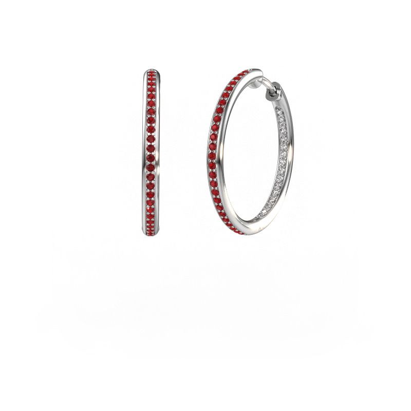 Hoop earrings Sina 20mm 585 white gold ruby 1.1 mm