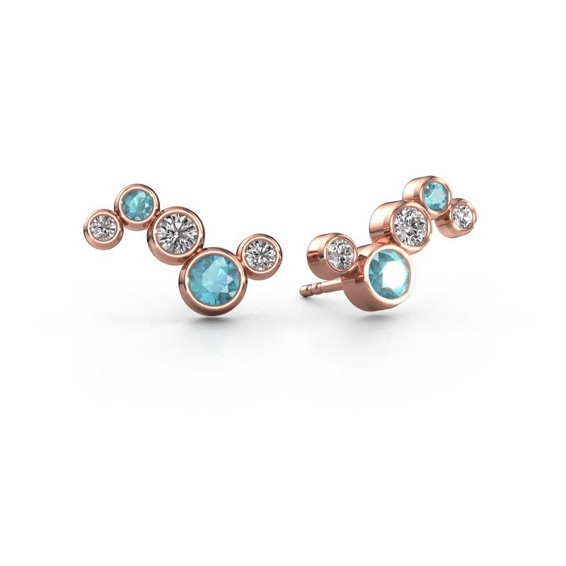 Oorbellen Ryan 585 rosé goud blauw topaas 4 mm