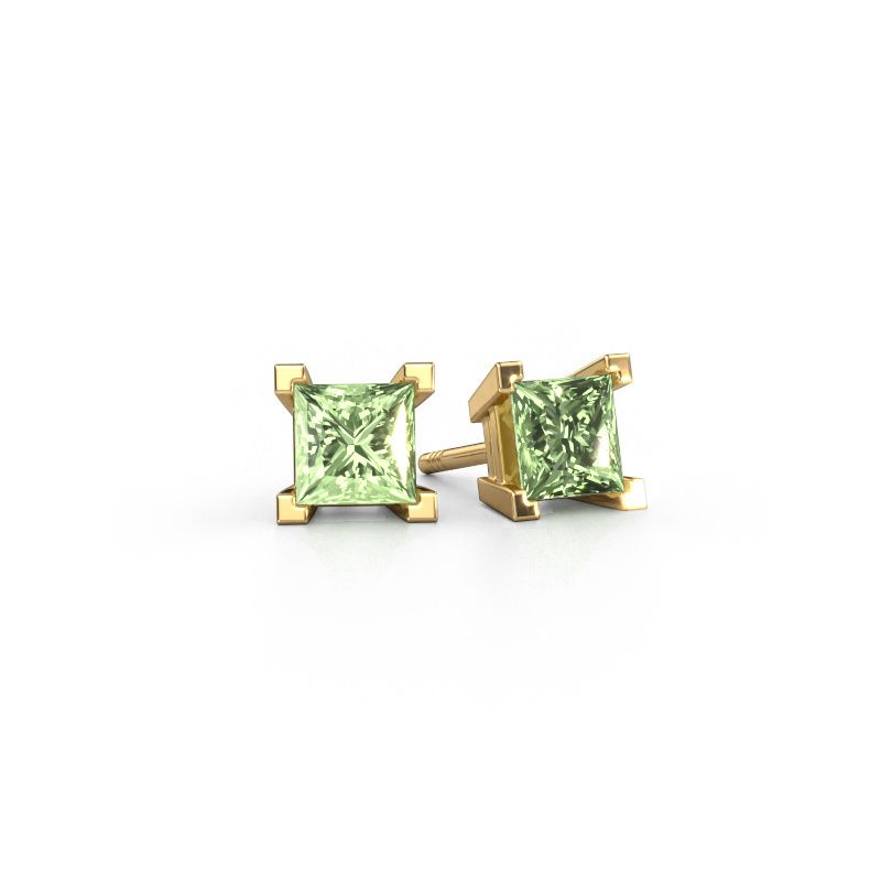 Stud earrings Ariane 585 gold green lab grown diamond 5 mm