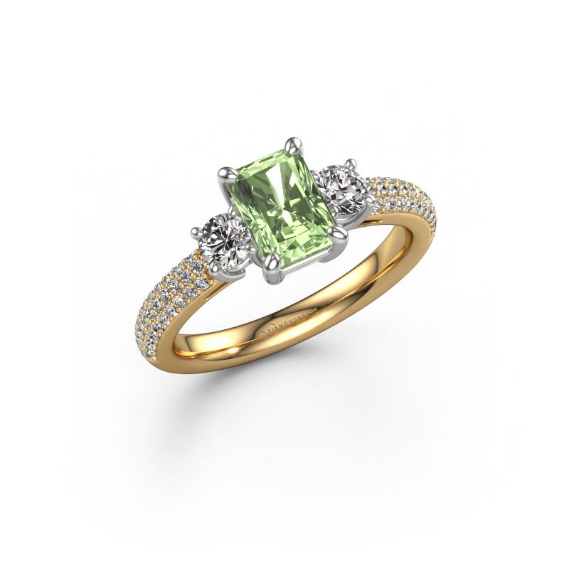 Engagement ring Marielle RAD 585 gold green lab grown diamond 7x5 mm
