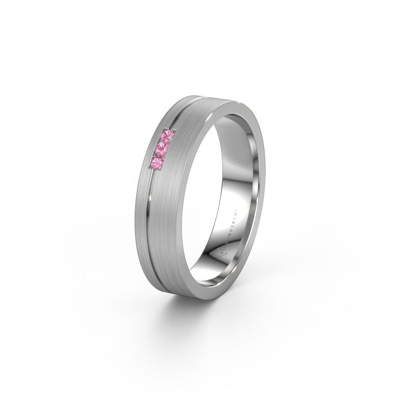 Wedding ring WH0156L14X 585 white gold pink sapphire ±4,5x1.4 mm