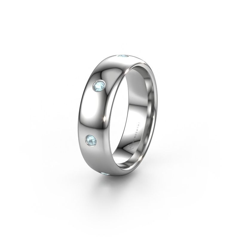 Trouwring WH0105L36BP 950 platina aquamarijn ±6x2 mm