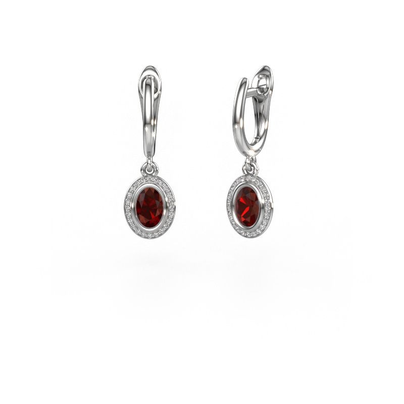 Oorhangers Noud OVL 585 witgoud granaat 6x4 mm