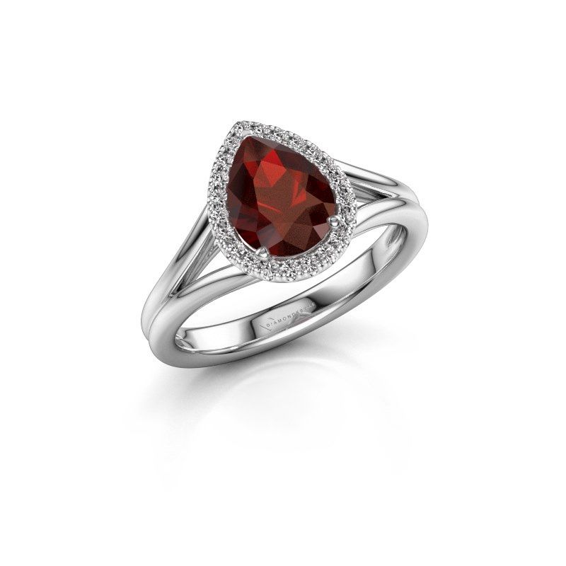 Afbeelding van Verlovingsring verla pear 1<br/>585 witgoud<br/>Granaat 8x6 mm
