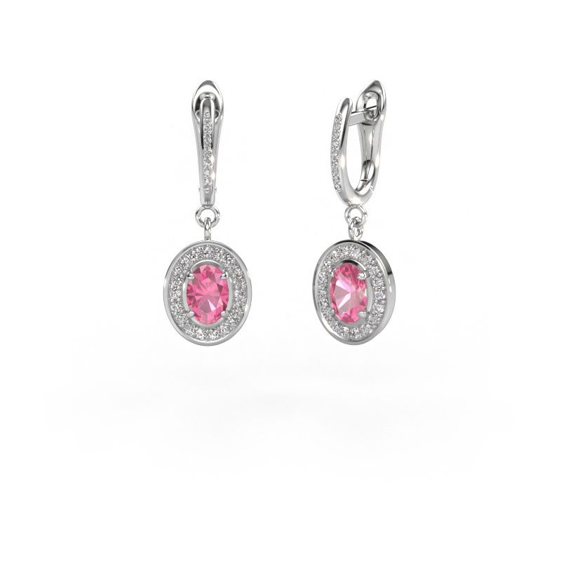 Oorhangers Layne 2 950 platina roze saffier 7x5 mm