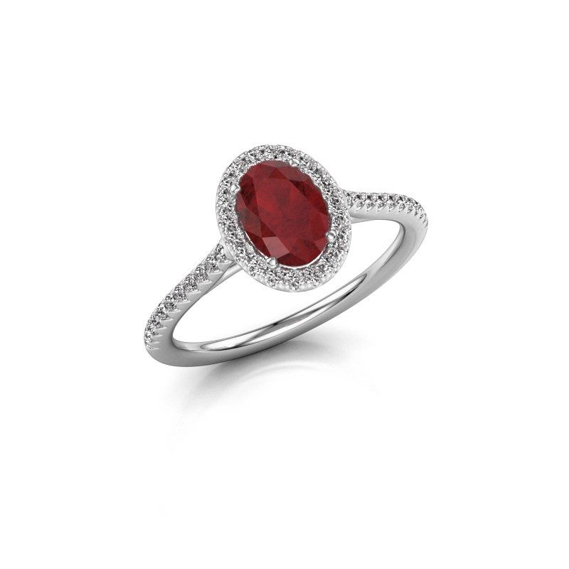 Image of Engagement ring seline ovl 2<br/>950 platinum<br/>Ruby 7x5 mm