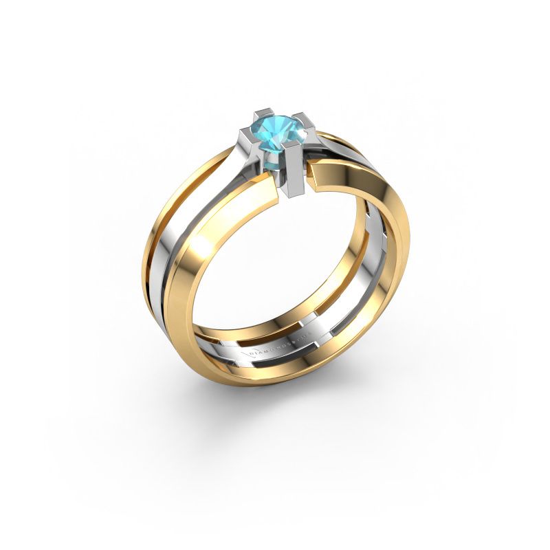 Men's ring Sem 585 white gold blue topaz 4.7 mm