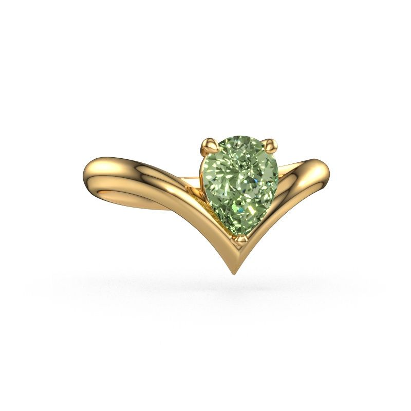 Engagement ring Maddy PER 585 gold green lab grown diamond 8x6 mm