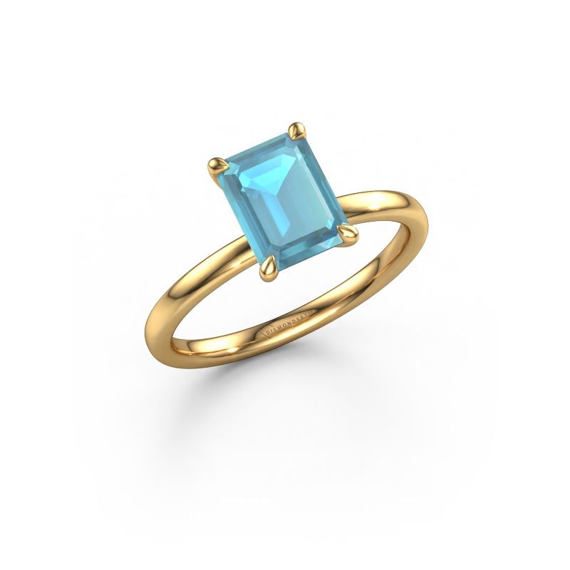 Forlovelsesring Crystal EME 1 585 gull blå topas 8x6 mm